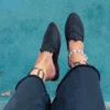 Black Handwoven Raffia Loafers – Handmade Moroccan Slip-On Shoes