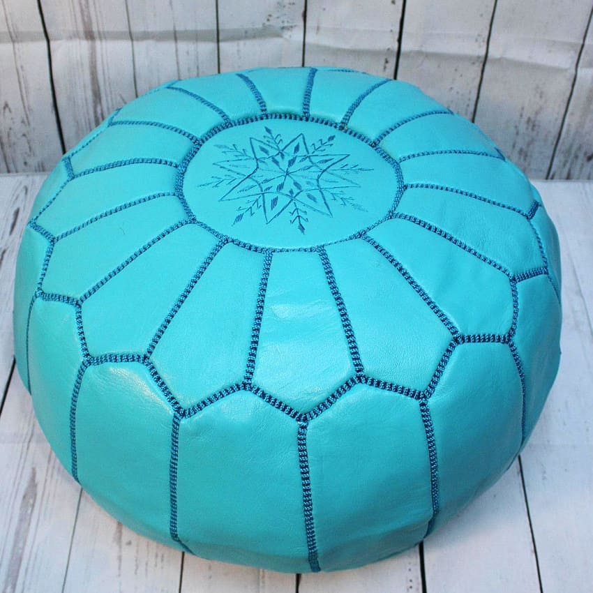 Blue Moroccan Pouf - leather pouf - Berber pouf - ottoman pouf - moroccan leather pouf