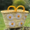 Handmade straw basket bag with floral embroidery – women’s summer bag – Darkich