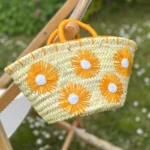 Handmade Straw Basket Bag with Floral Embroidery