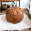 Handmade Moroccan Leather Pouf – Light Tan Ottoman