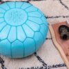 Blue Moroccan Pouf - leather pouf - Berber pouf - ottoman pouf - moroccan leather pouf
