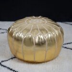 Gold Moroccan Leather Pouf – Handmade Metallic Ottoman Footstool